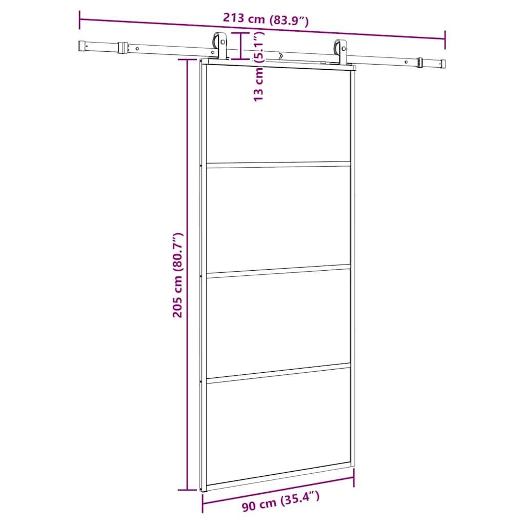 vidaXL Schiebetür mit Beschlag Schwarz 90x205 cm ESG-Glas