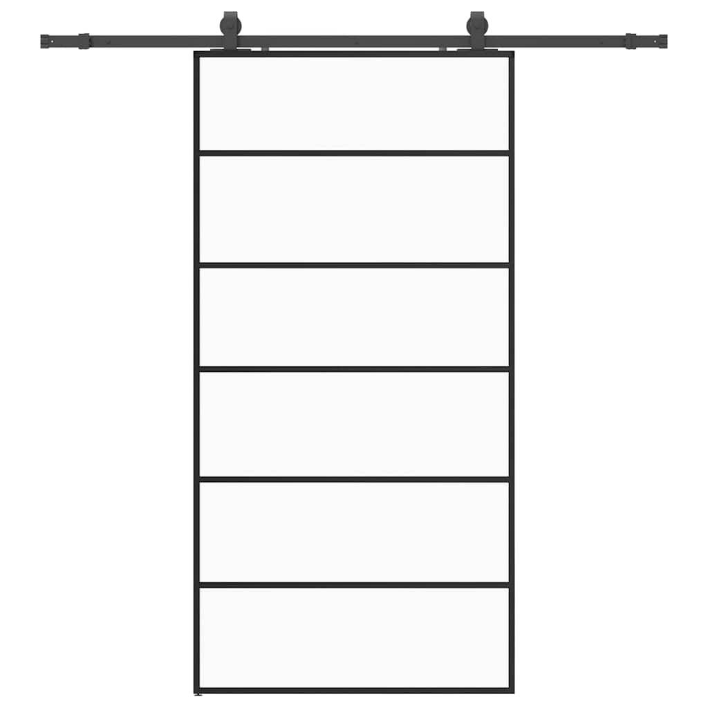 vidaXL Schiebetür mit Beschlag Schwarz 102x205 cm ESG-Glas