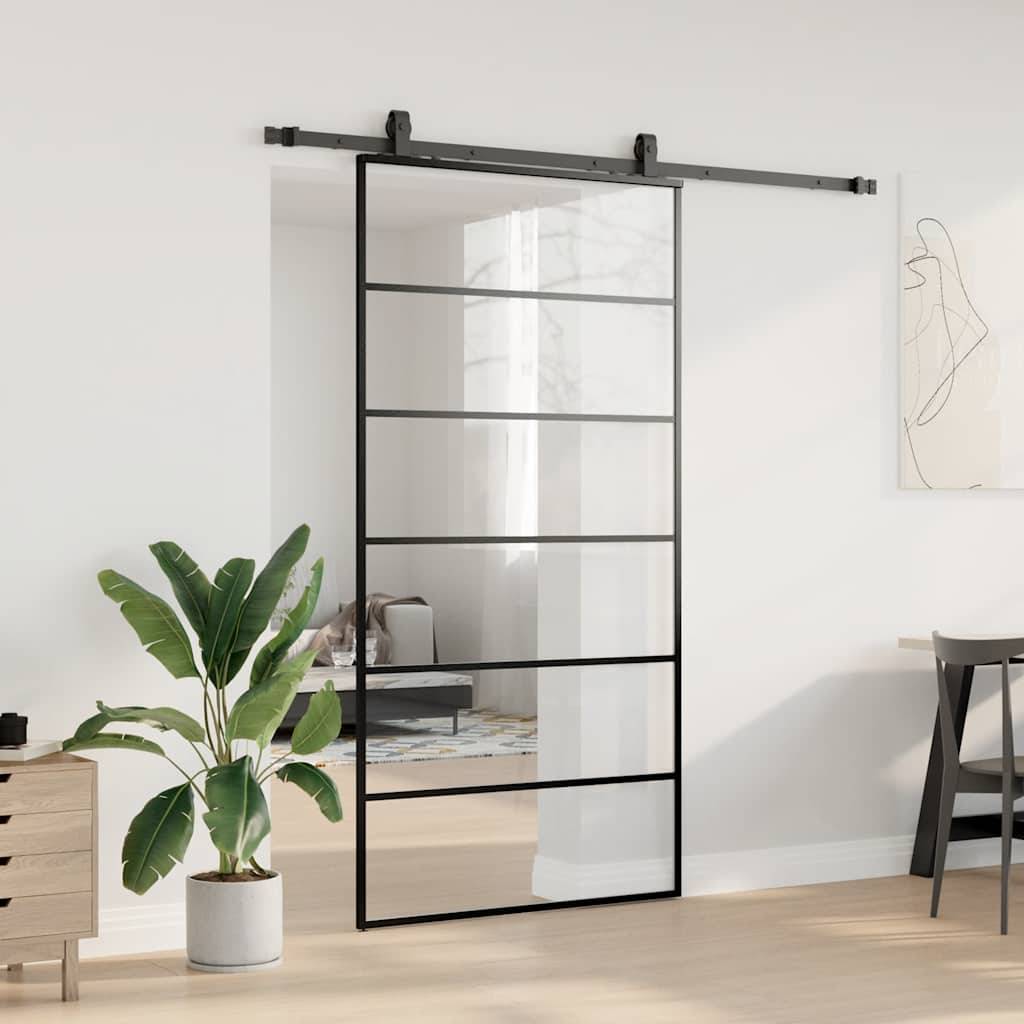 vidaXL Schiebetür mit Beschlag Schwarz 102x205 cm ESG-Glas