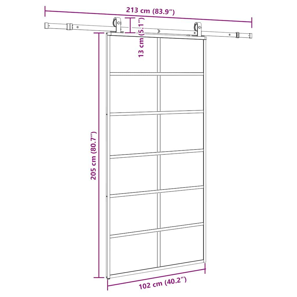 vidaXL Schiebetür mit Beschlag Schwarz 102x205 cm ESG-Glas