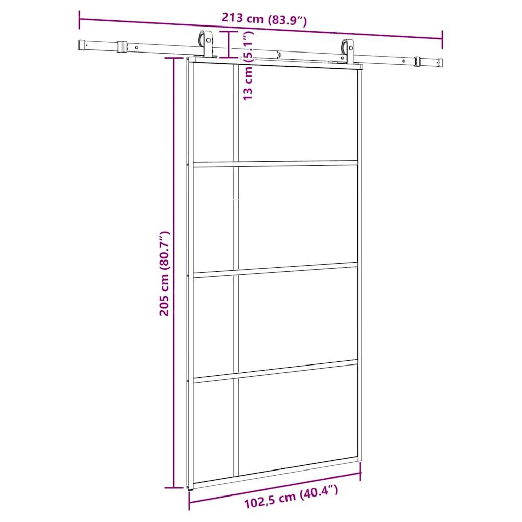 vidaXL Schiebetür mit Beschlag Schwarz 102,5x205 cm ESG-Glas