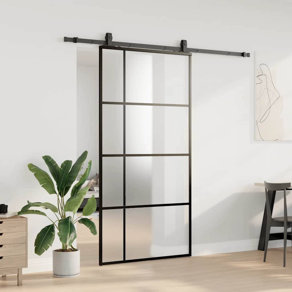 vidaXL Schiebetür mit Beschlag Schwarz 102,5x205 cm ESG-Glas