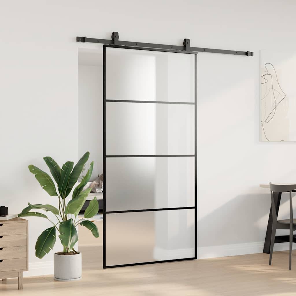 vidaXL Schiebetür mit Beschlag Schwarz 102,5x205 cm ESG-Glas