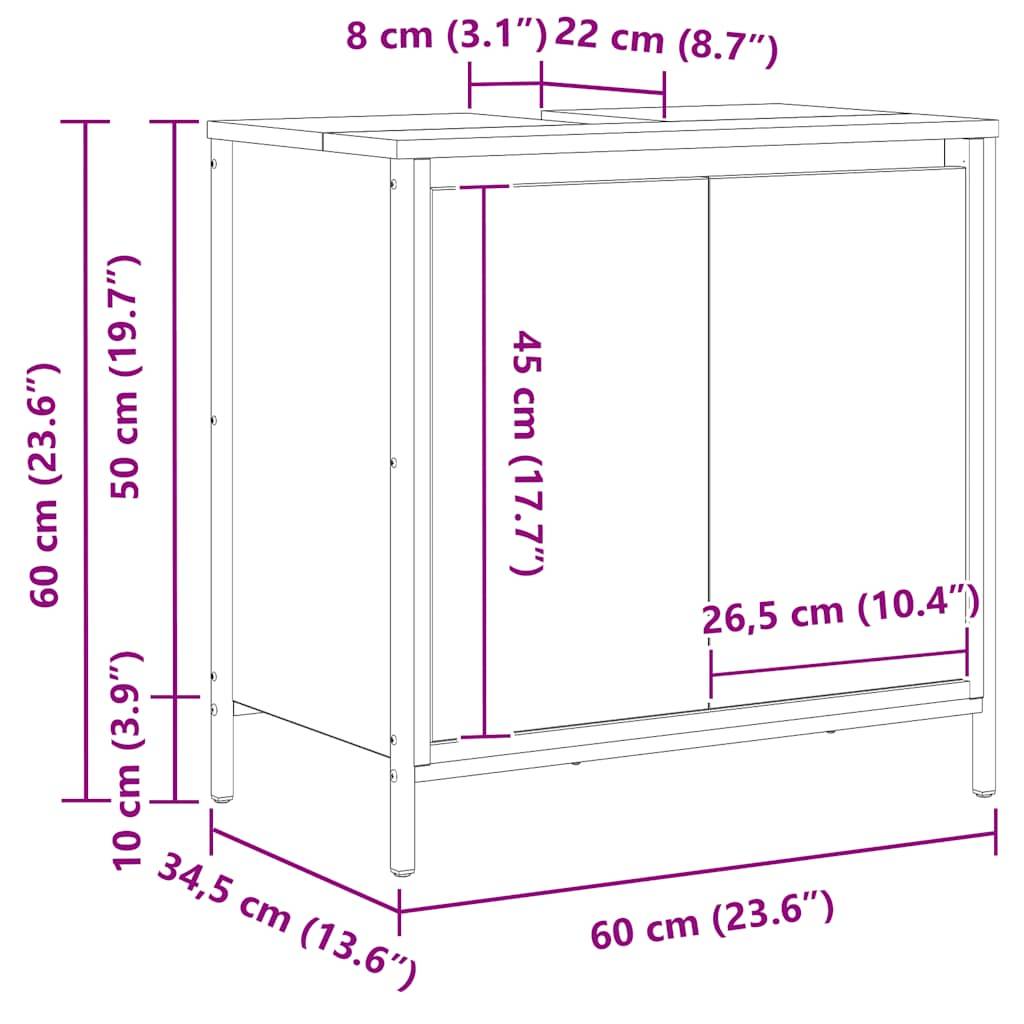 vidaXL Waschbeckenunterschrank Schwarz 60x34,5x60 cm