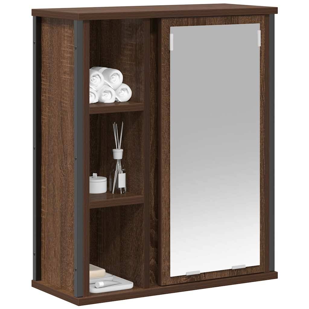 vidaXL Bad-Wandschrank mit Spiegel Braun Eichen-Optik 50x21x60 cm
