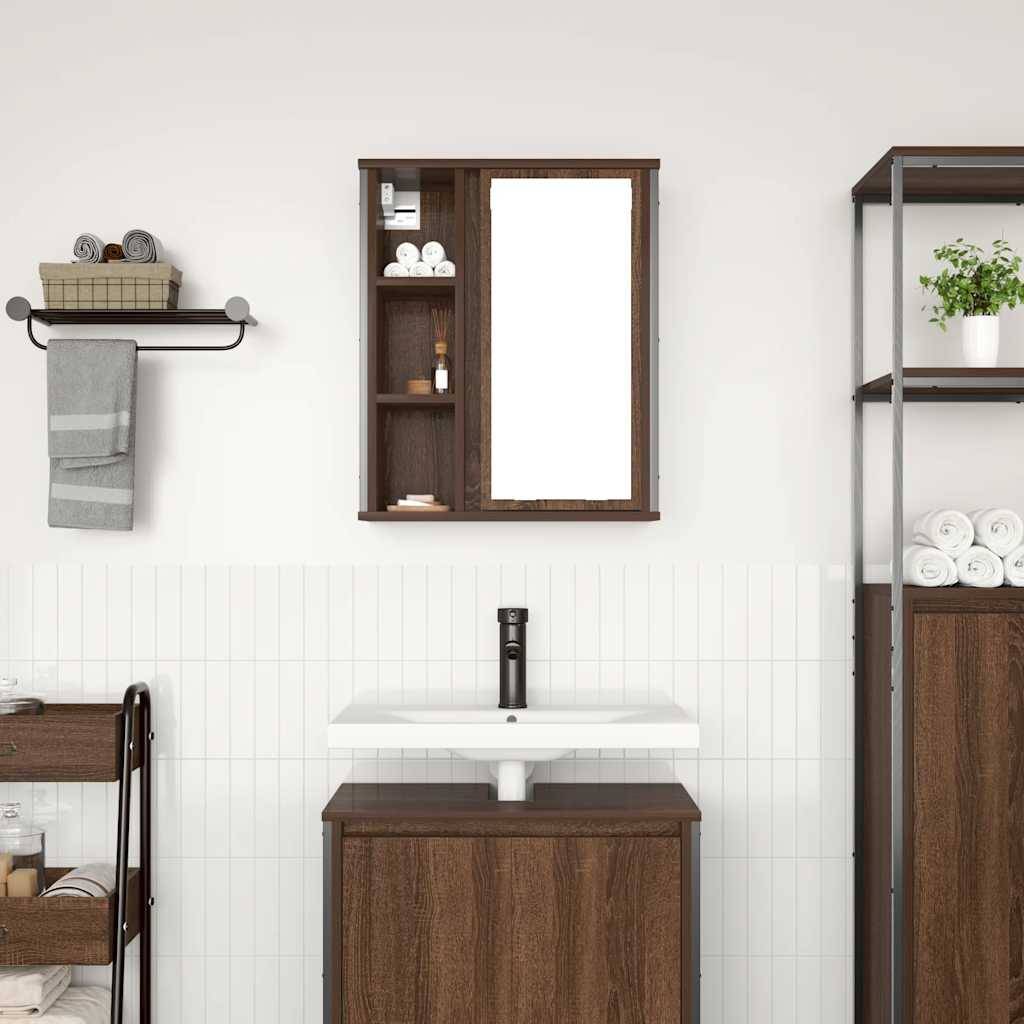 vidaXL Bad-Wandschrank mit Spiegel Braun Eichen-Optik 50x21x60 cm