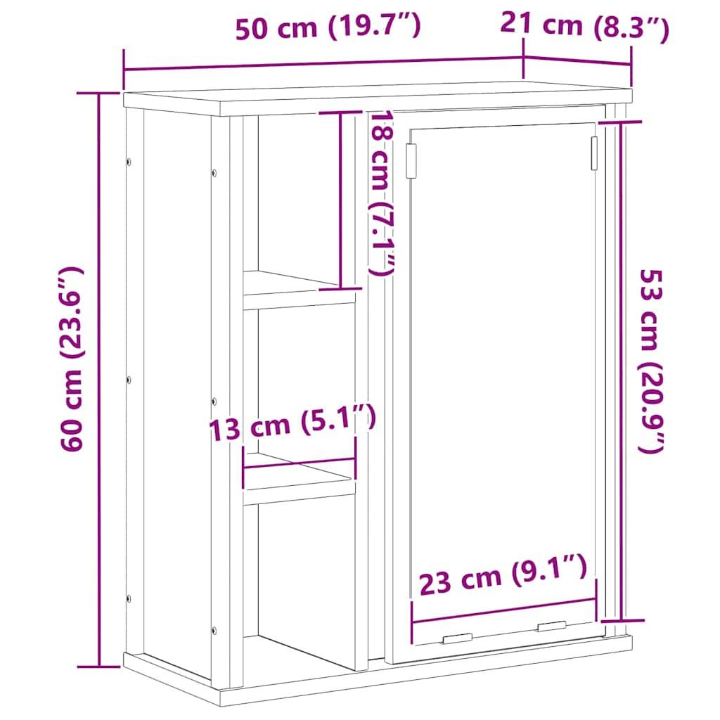 vidaXL Bad-Wandschrank mit Spiegel Räuchereiche 50x21x60 cm