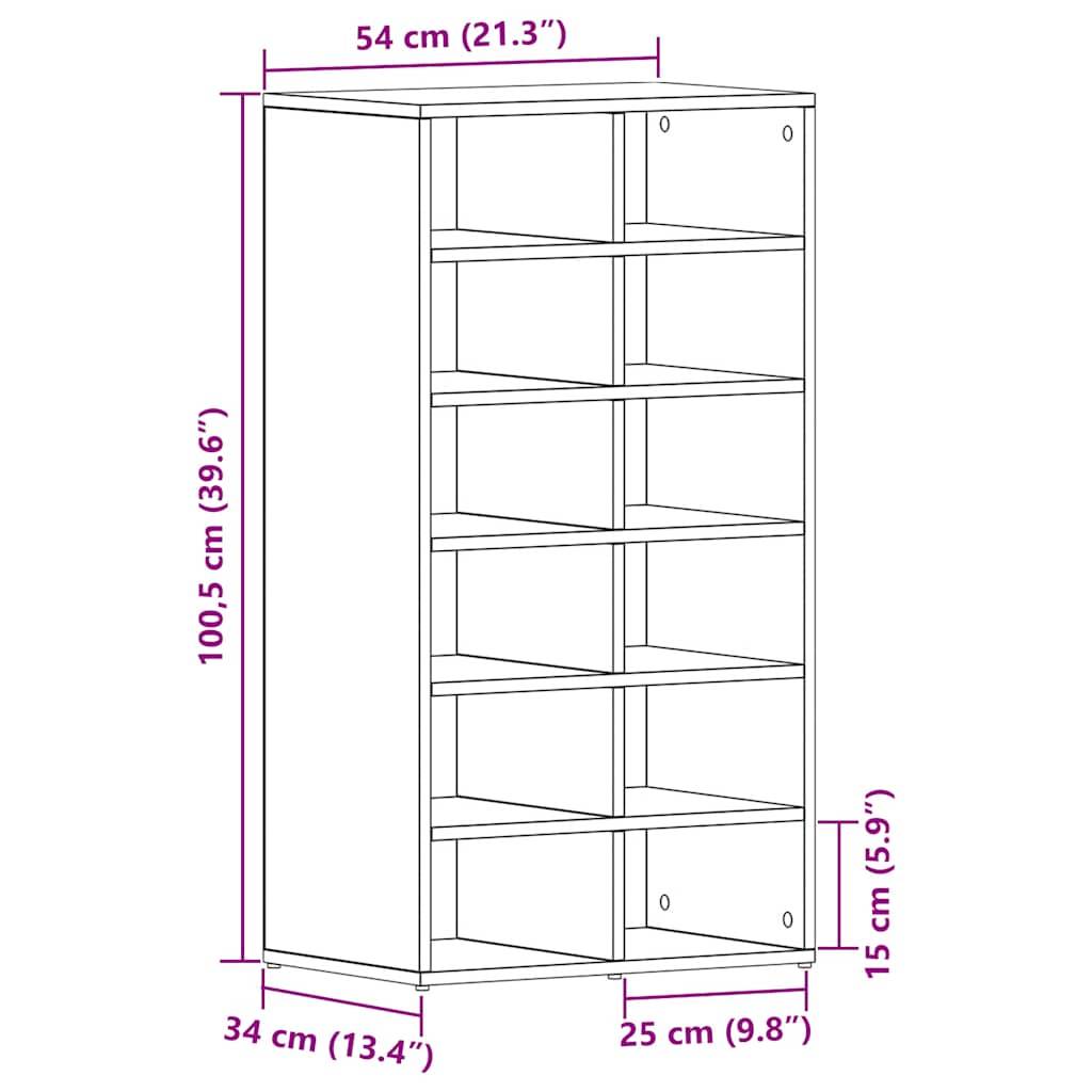 vidaXL Schuhregal Schwarz Eichen-Optik 54x34x100,5 cm Holzwerkstoff