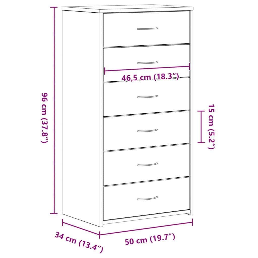 vidaXL Sideboard mit 6 Schubladen Schwarz Eichen-Optik 50x34x96 cm