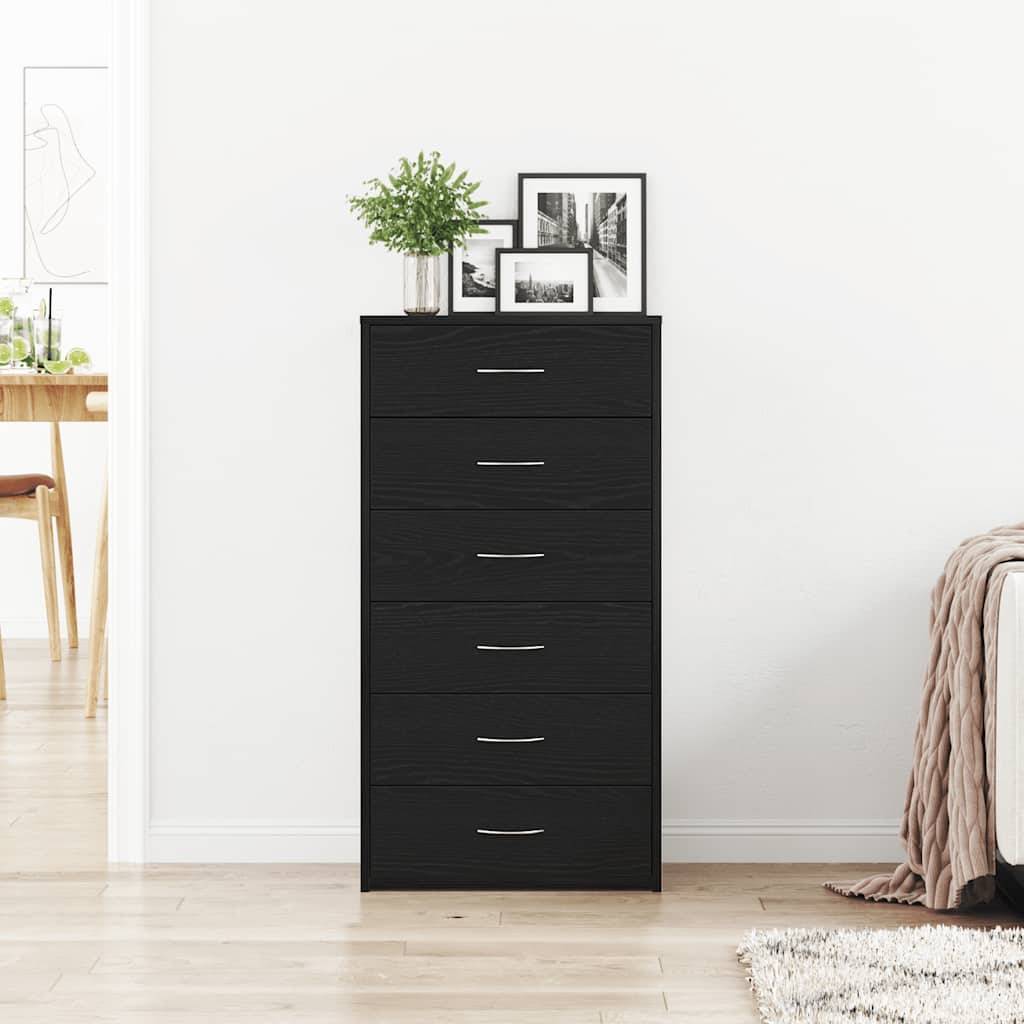 vidaXL Sideboard mit 6 Schubladen Schwarz Eichen-Optik 50x34x96 cm