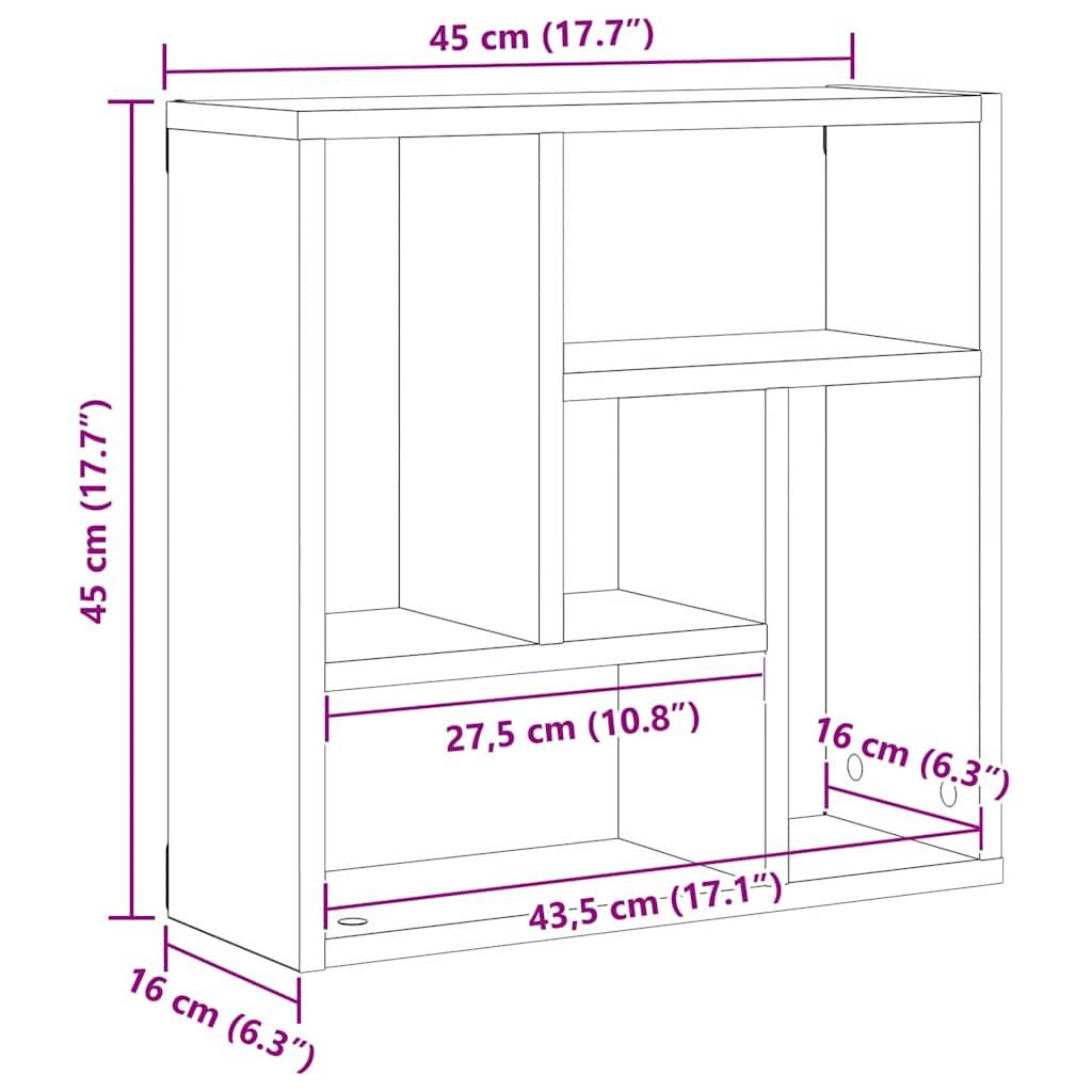vidaXL Wandregal Schwarz Eichen-Optik 45x16x45 cm Holzwerkstoff