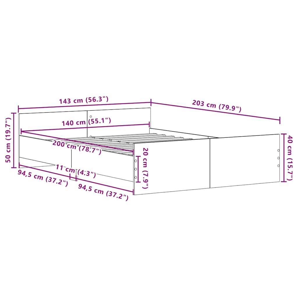 vidaXL Bettgestell ohne Matratze Schwarz Eichen-Optik 140x200 cm