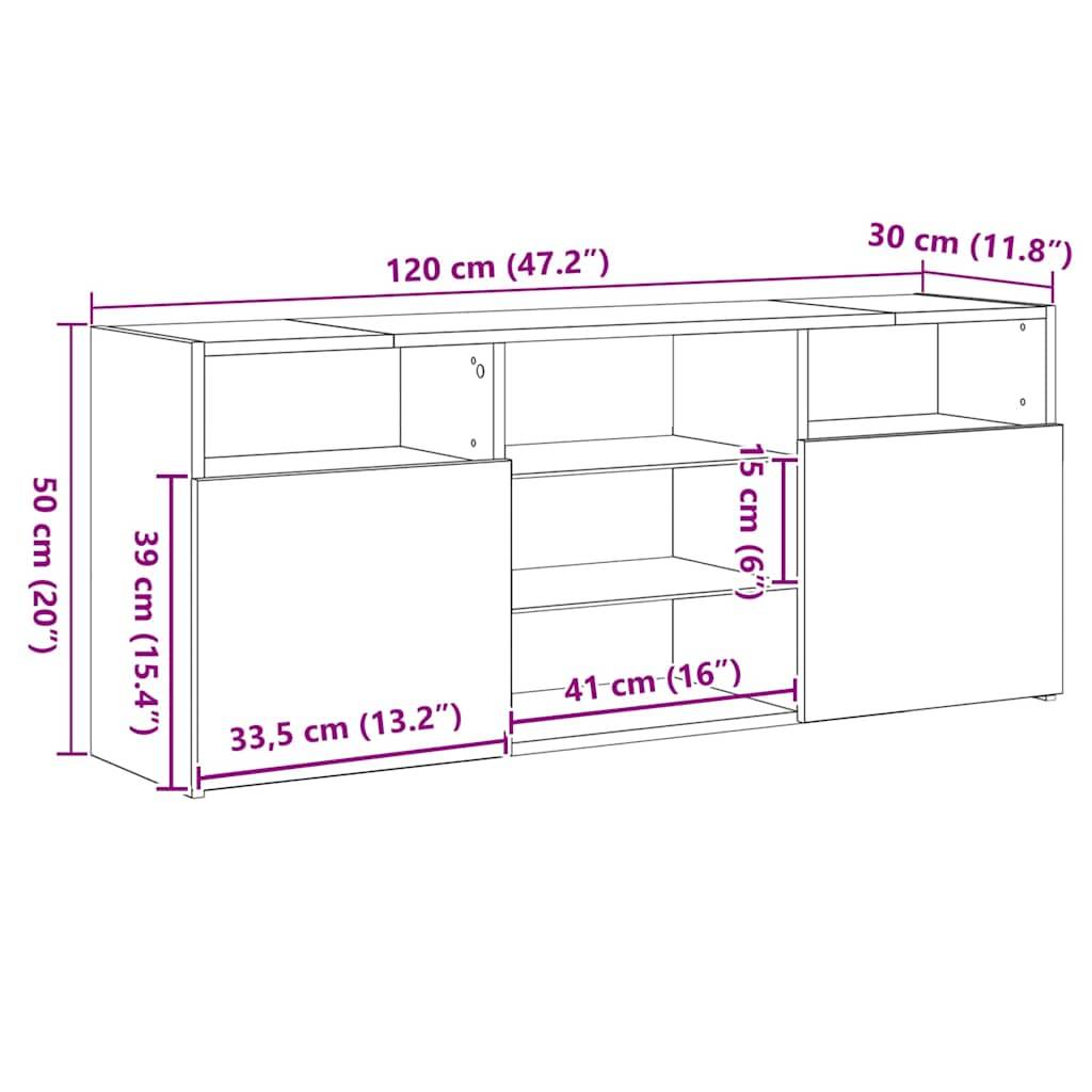 vidaXL TV-Schrank mit LED-Leuchten Schwarz Eichen-Optik 120x30x50 cm