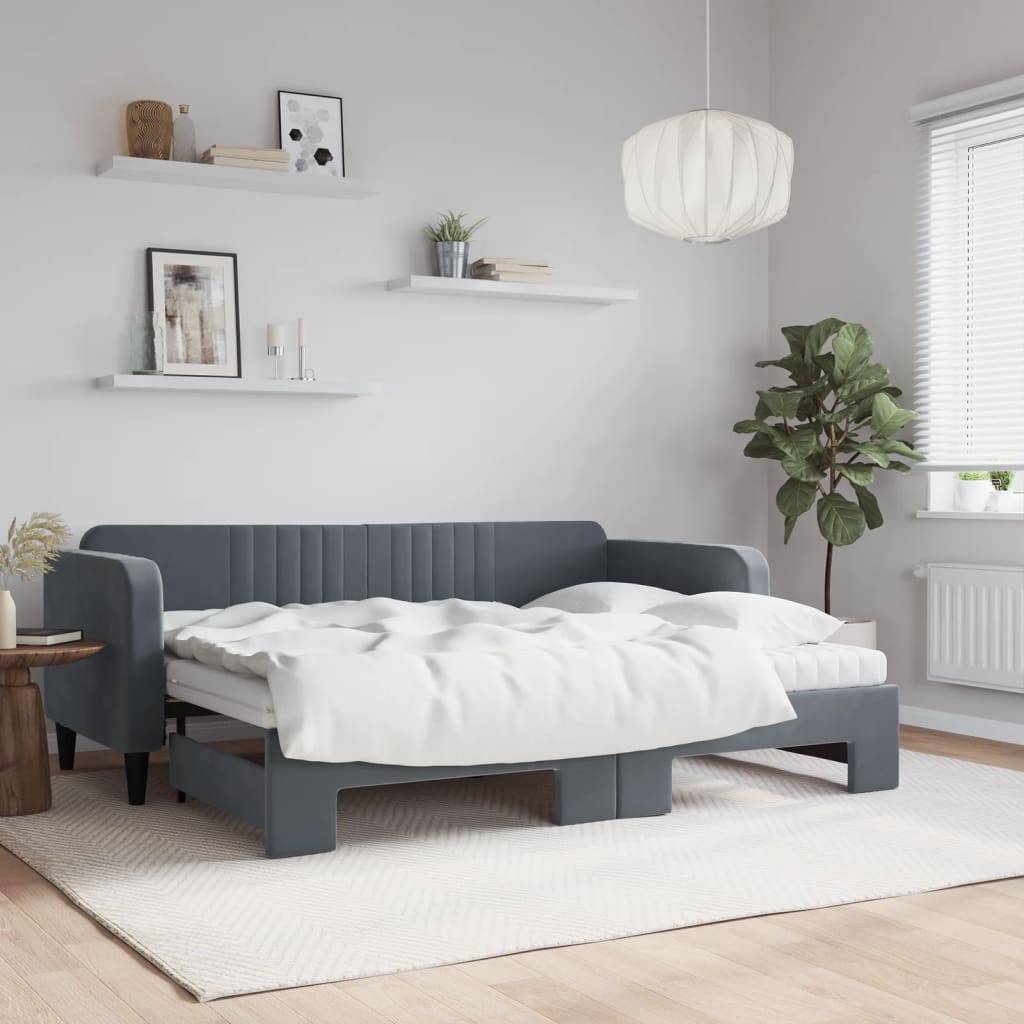 vidaXL Tagesbett Ausziehbar mit Matratzen Dunkelgrau 80x200 cm Samt