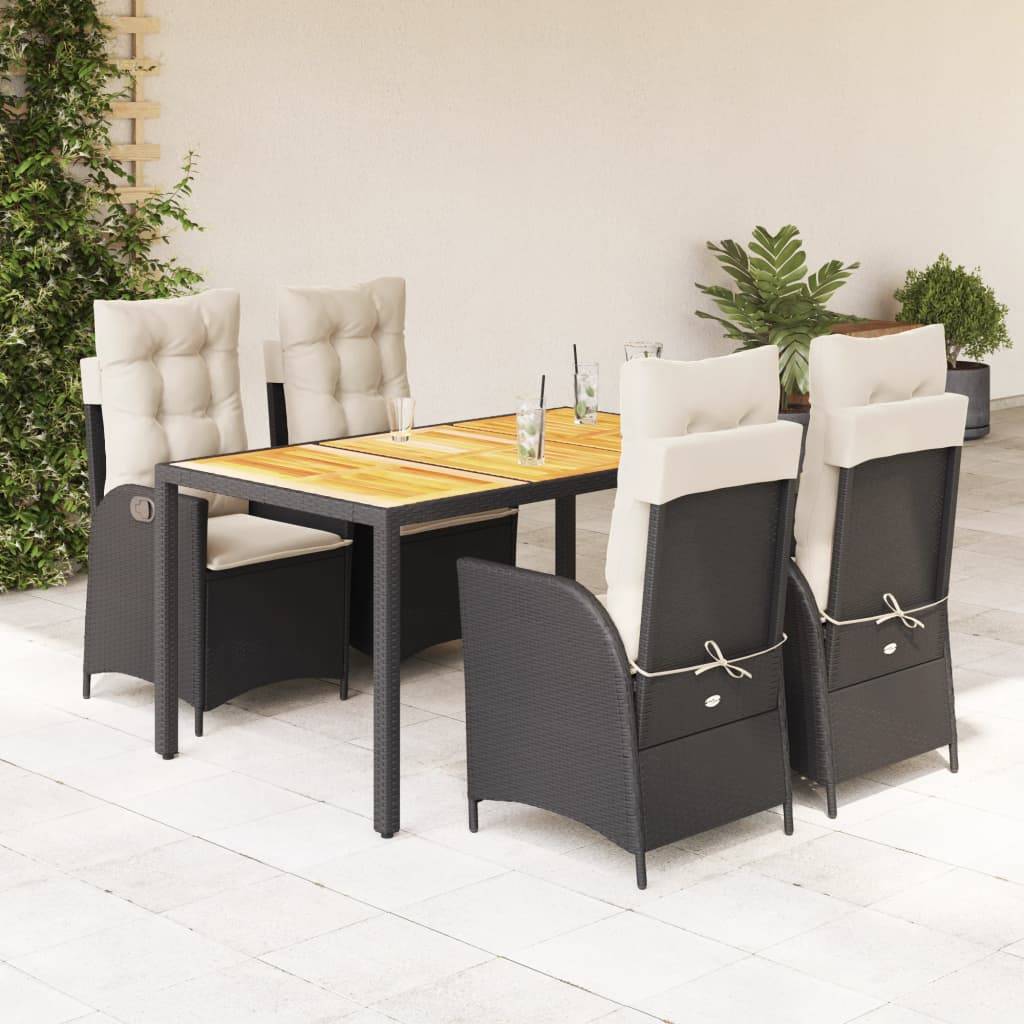 vidaXL 5-tlg. Garten-Essgruppe mit Kissen Schwarz Poly Rattan