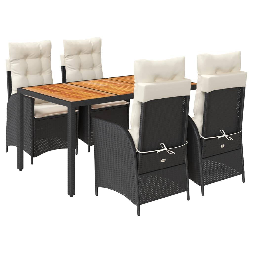 vidaXL 5-tlg. Garten-Essgruppe mit Kissen Schwarz Poly Rattan