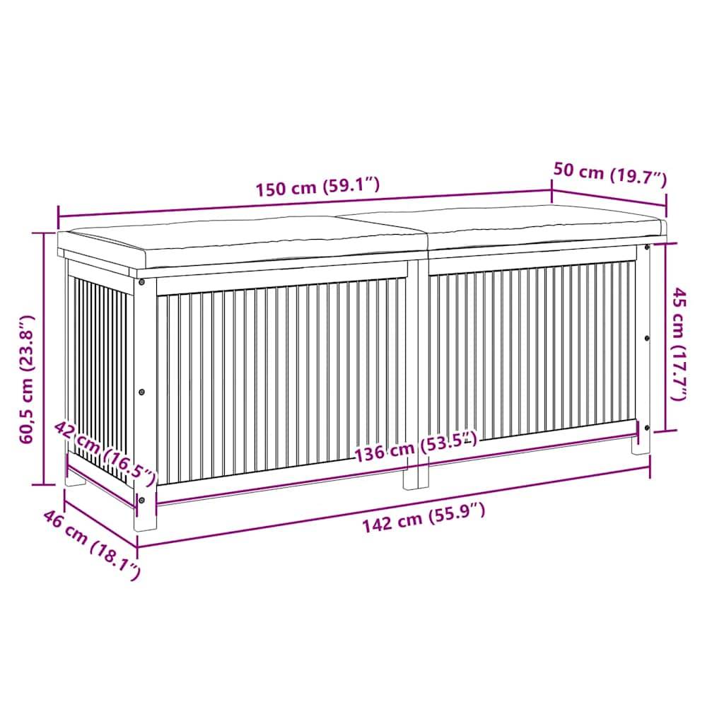 vidaXL Outdoor-Kissenbox 150x50x60,5 cm Massivholz Akazie