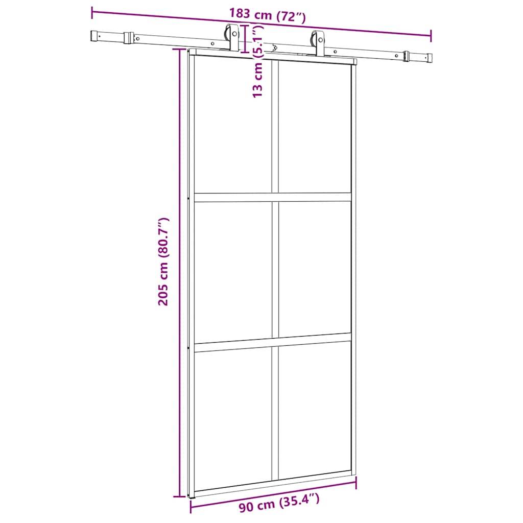 vidaXL Schiebetür mit Beschlag Schwarz 90x205 cm Hartglas