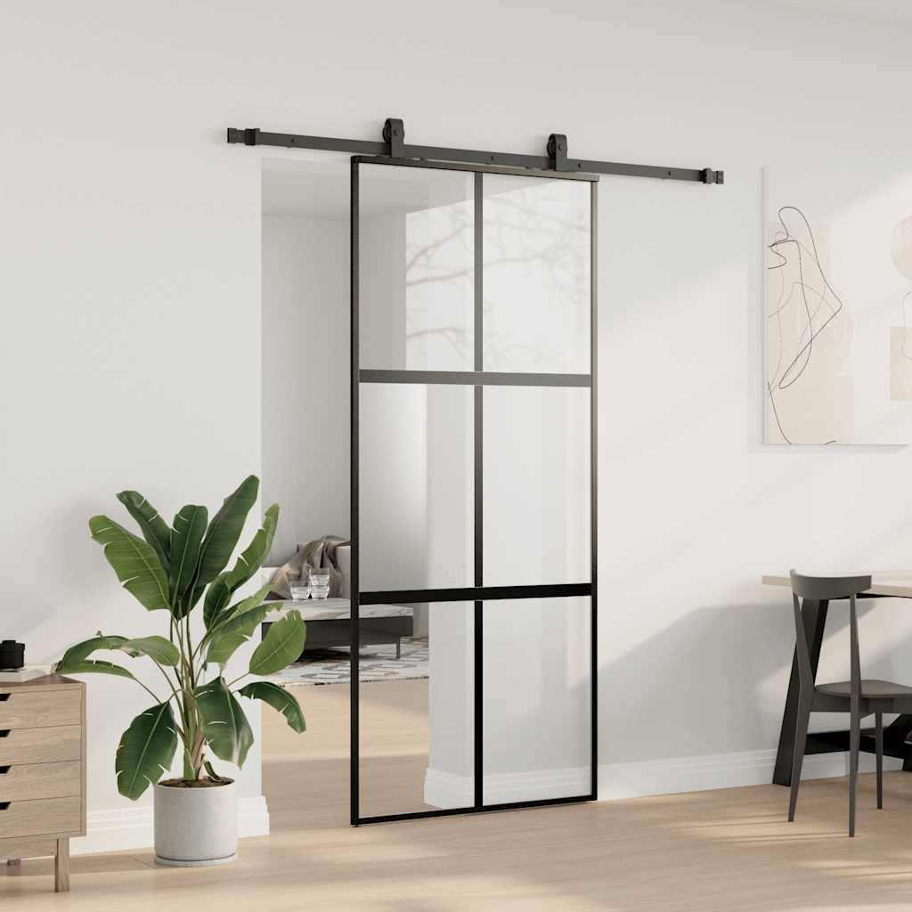 vidaXL Schiebetür mit Beschlag Schwarz 90x205 cm Hartglas