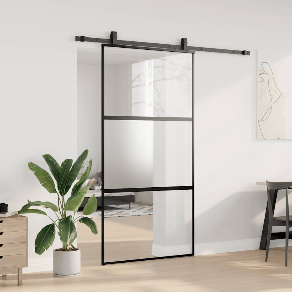 vidaXL Schiebetür mit Beschlag Schwarz 102,5x205 cm Hartglas