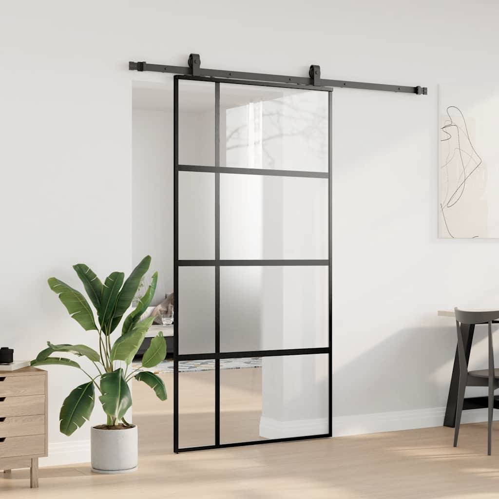 vidaXL Schiebetür mit Beschlag Schwarz 102,5x205 cm Hartglas