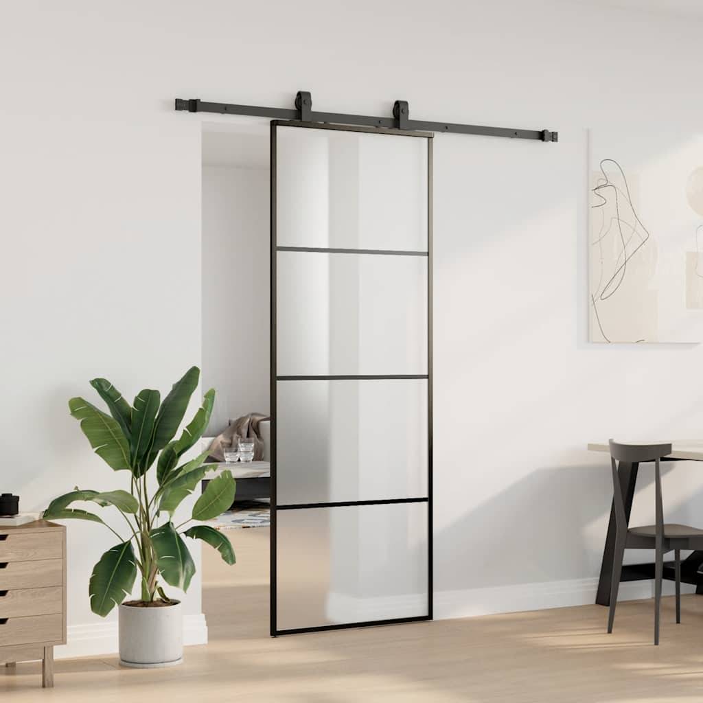 vidaXL Schiebetür mit Beschlag Schwarz 76x205 cm ESG-Glas
