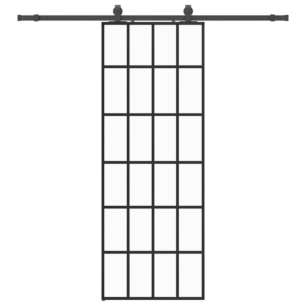 vidaXL Schiebetür mit Beschlag Schwarz 76x205 cm ESG-Glas