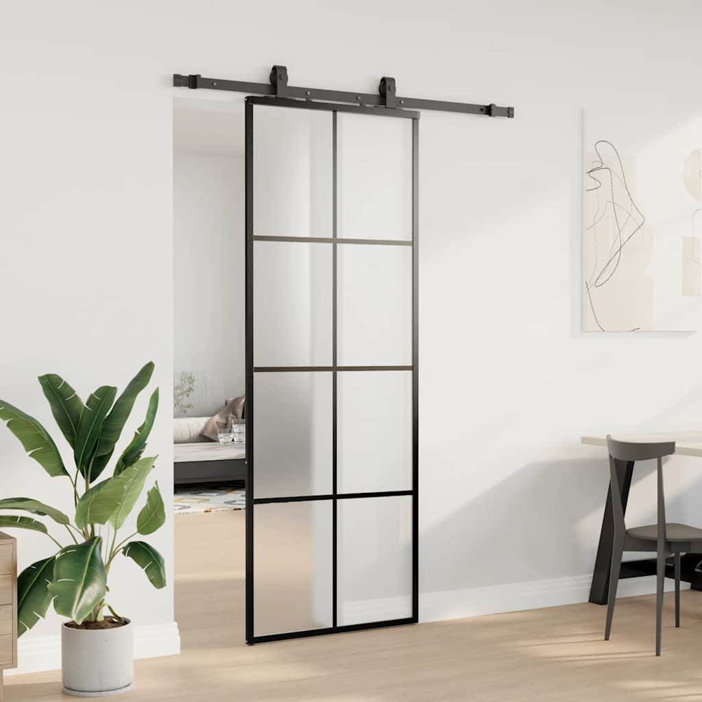 vidaXL Schiebetür mit Beschlag Schwarz 76x205 cm ESG-Glas
