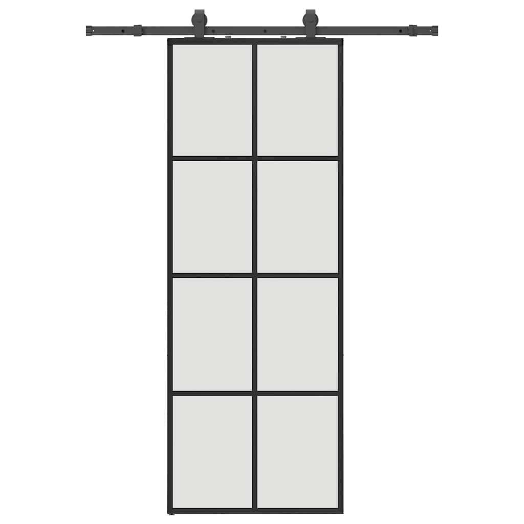 vidaXL Schiebetür mit Beschlag Schwarz 76x205 cm ESG-Glas