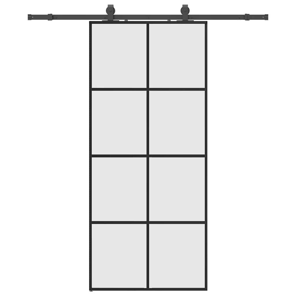 vidaXL Schiebetür mit Beschlag Schwarz 90x205 cm ESG-Glas