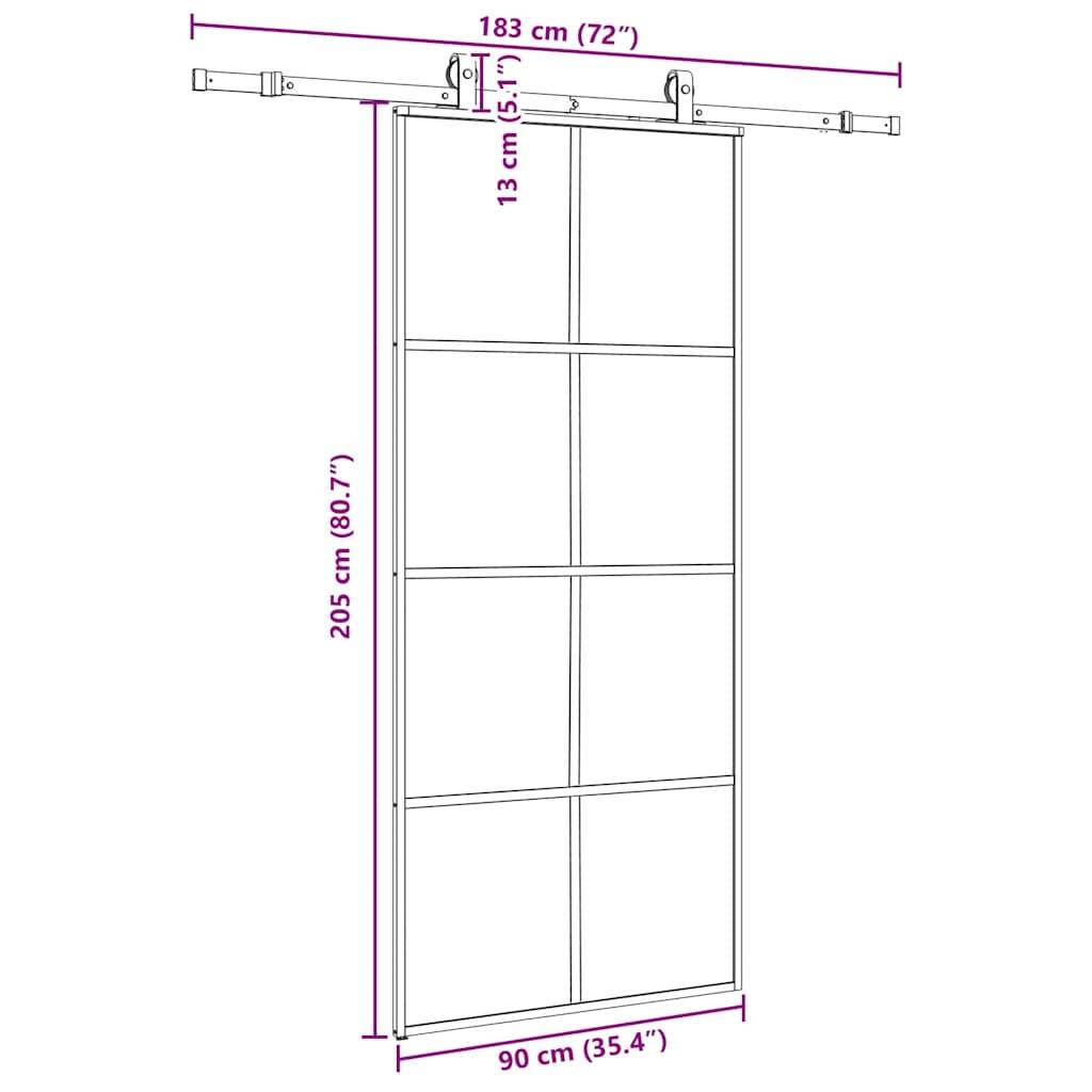 vidaXL Schiebetür mit Beschlag Schwarz 90x205 cm ESG-Glas
