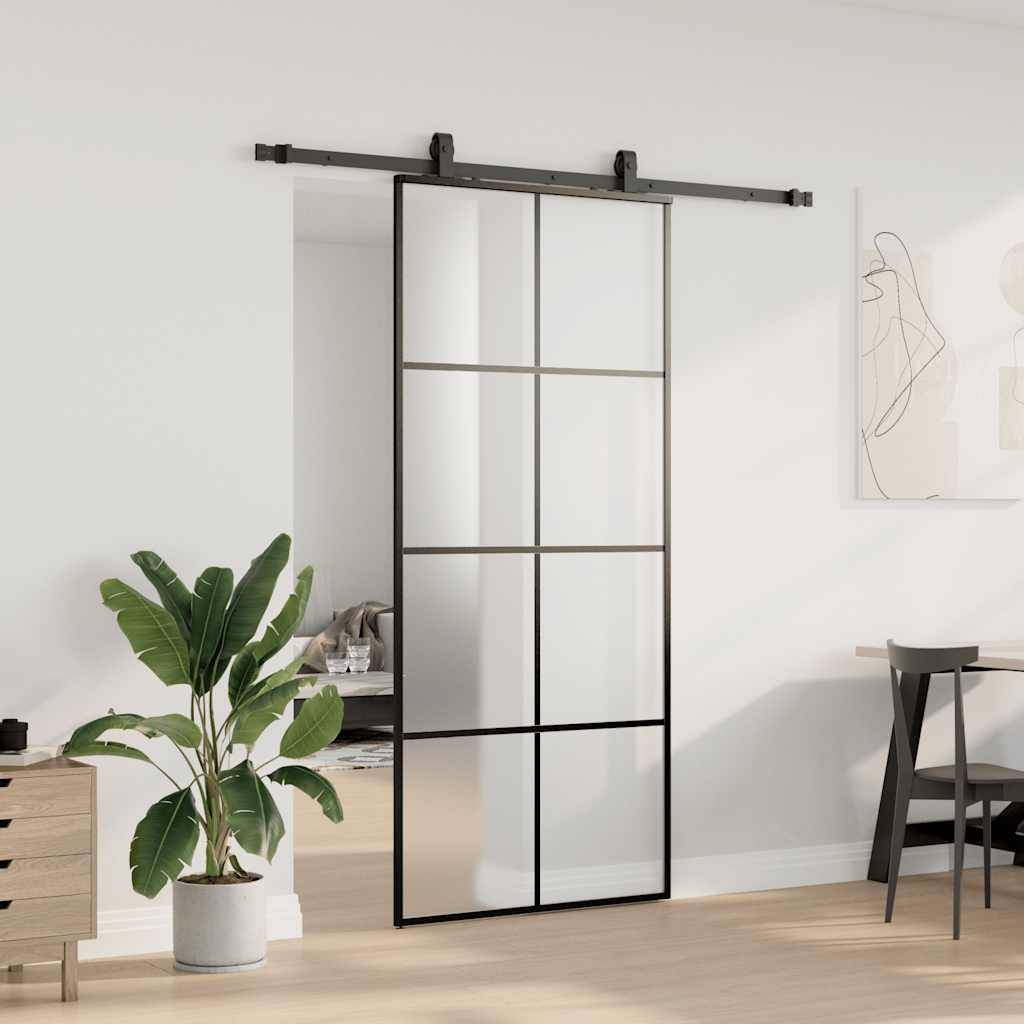 vidaXL Schiebetür mit Beschlag Schwarz 90x205 cm ESG-Glas