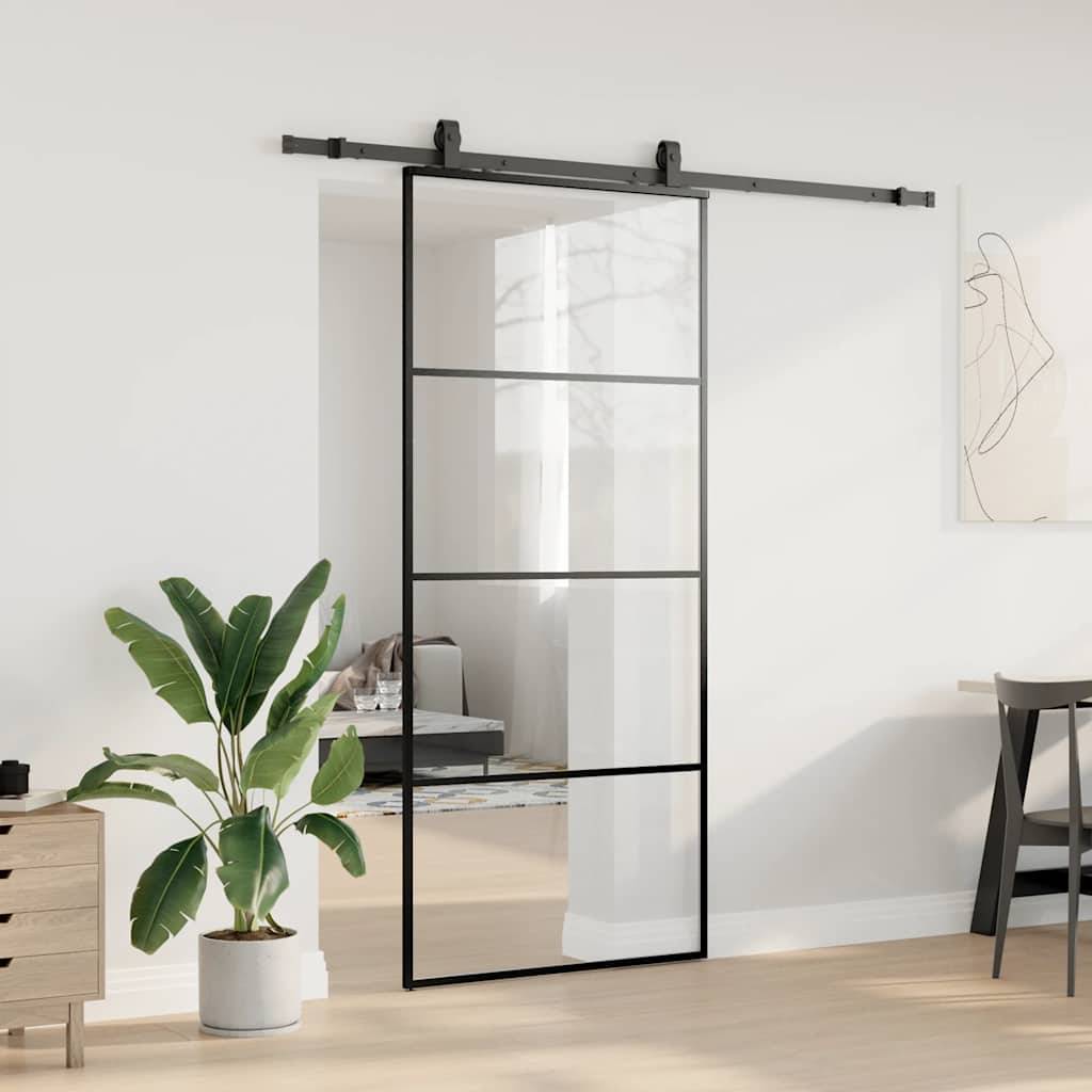 vidaXL Schiebetür mit Beschlag Schwarz 90x205 cm ESG-Glas
