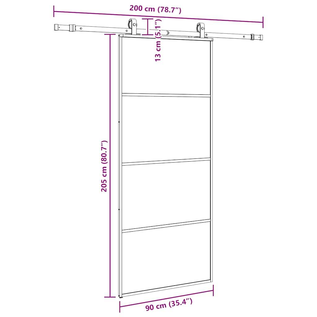 vidaXL Schiebetür mit Beschlag Schwarz 90x205 cm ESG-Glas