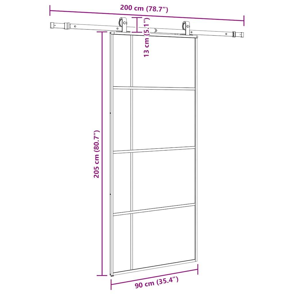 vidaXL Schiebetür mit Beschlag Schwarz 90x205 cm ESG-Glas