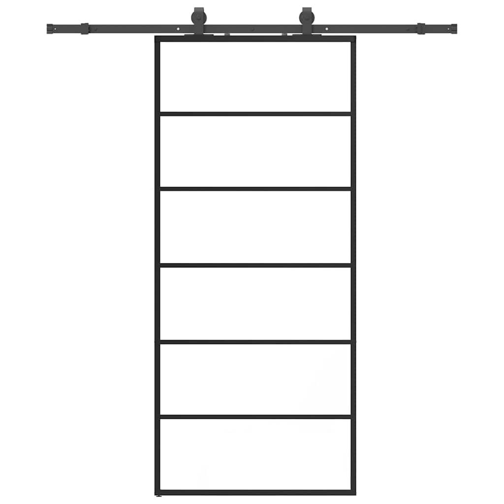vidaXL Schiebetür mit Beschlag Schwarz 90x205 cm ESG-Glas