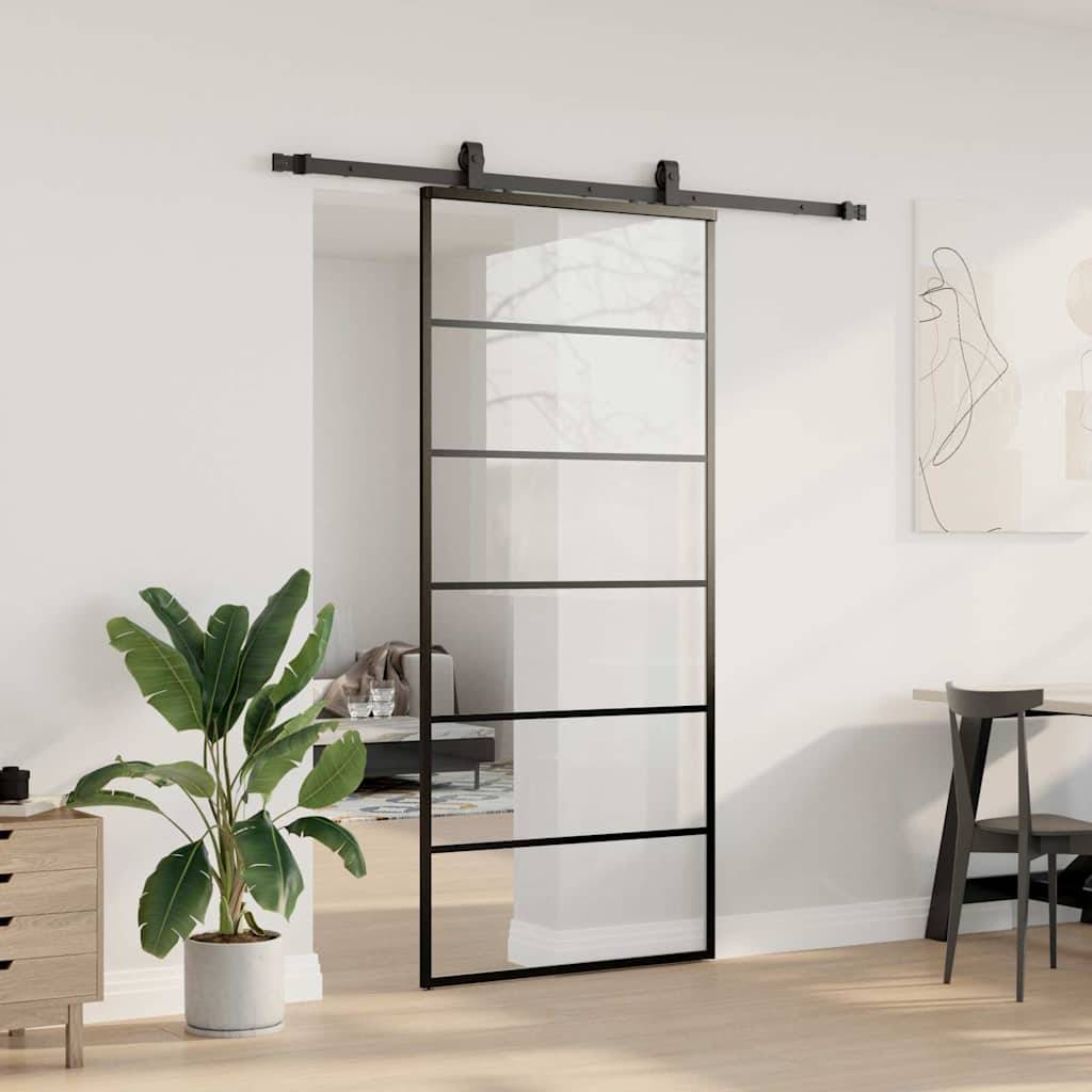 vidaXL Schiebetür mit Beschlag Schwarz 90x205 cm ESG-Glas