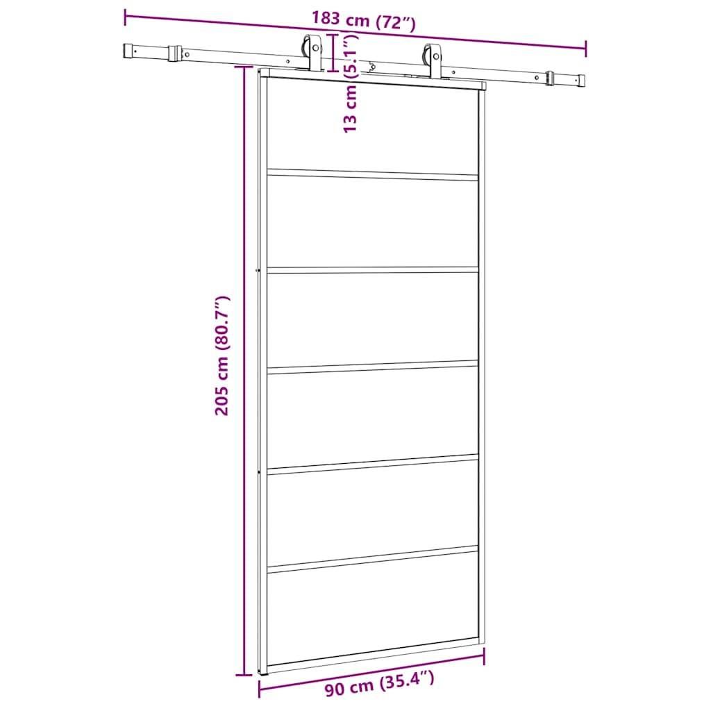 vidaXL Schiebetür mit Beschlag Schwarz 90x205 cm ESG-Glas