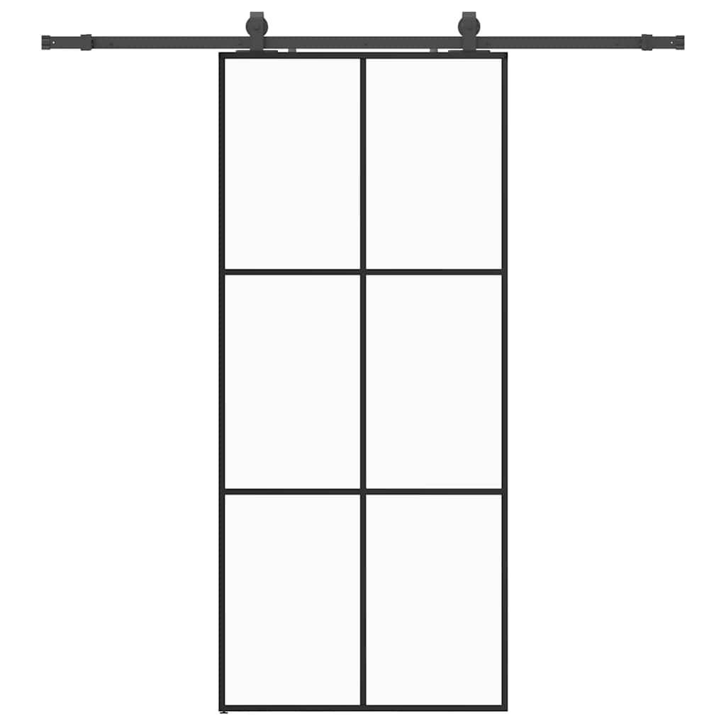vidaXL Schiebetür mit Beschlag Schwarz 90x205 cm ESG-Glas
