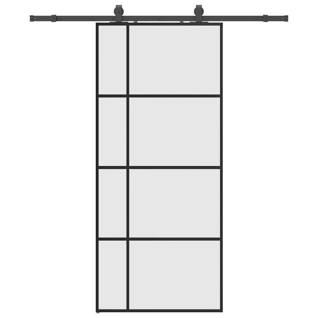 vidaXL Schiebetür mit Beschlag Schwarz 90x205 cm ESG-Glas