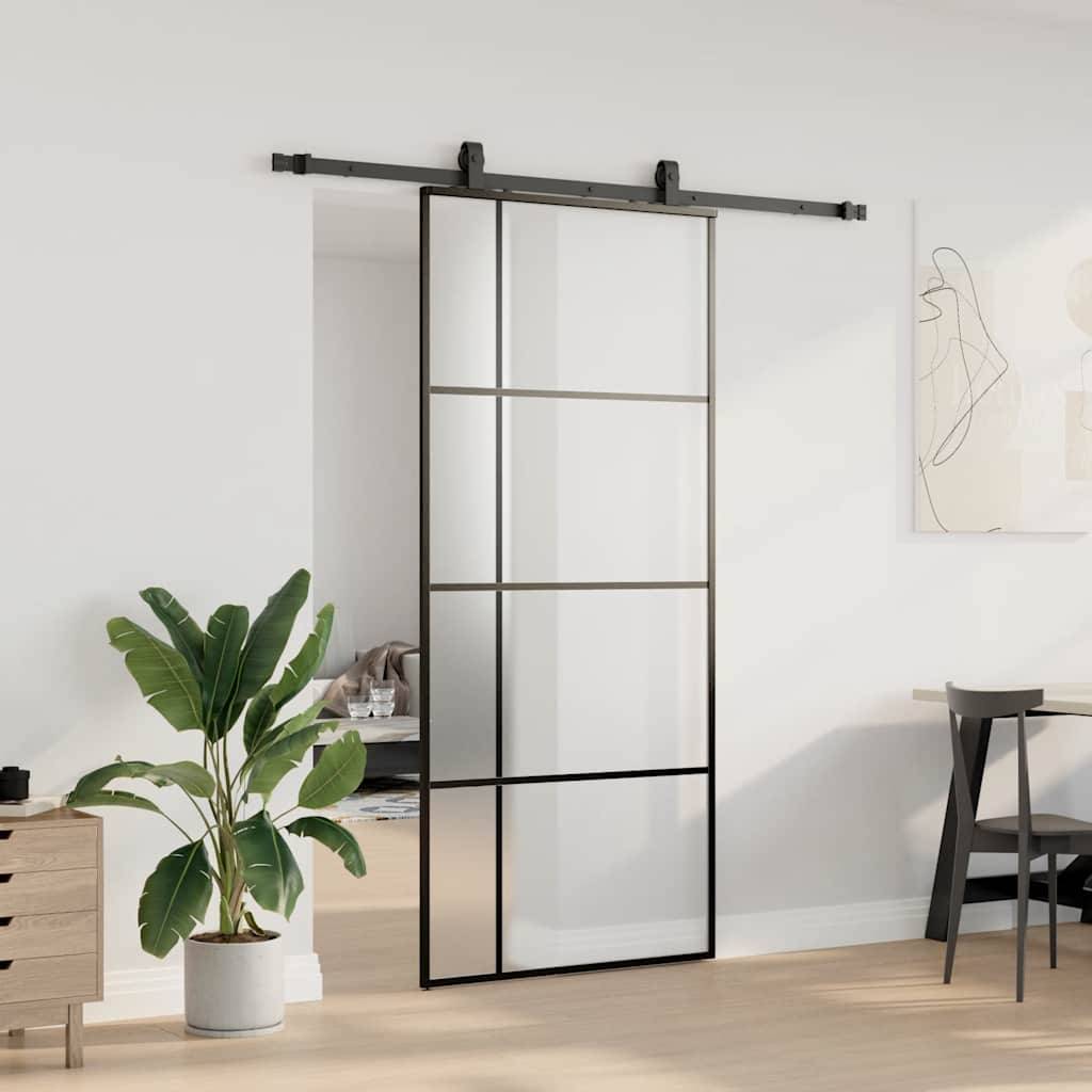 vidaXL Schiebetür mit Beschlag Schwarz 90x205 cm ESG-Glas
