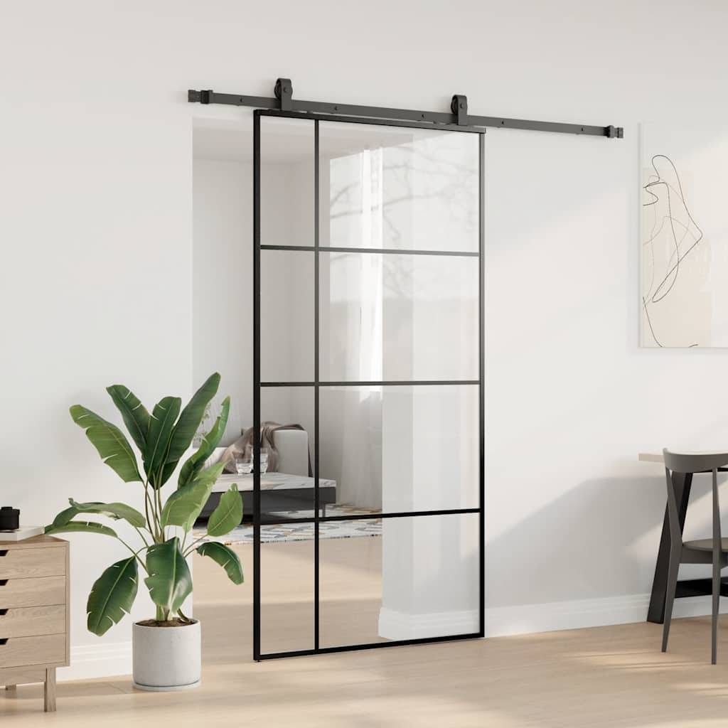 vidaXL Schiebetür mit Beschlag Schwarz 102,5x205 cm ESG-Glas