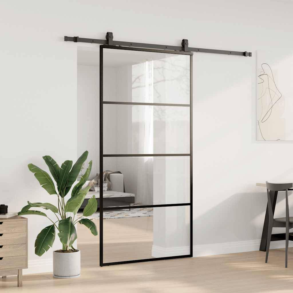 vidaXL Schiebetür mit Beschlag Schwarz 102,5x205 cm ESG-Glas