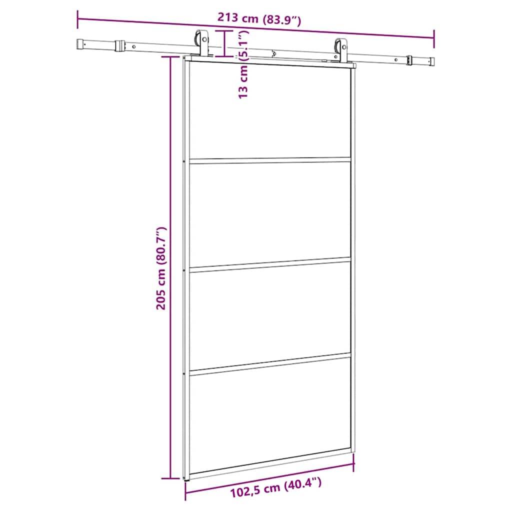 vidaXL Schiebetür mit Beschlag Schwarz 102,5x205 cm ESG-Glas