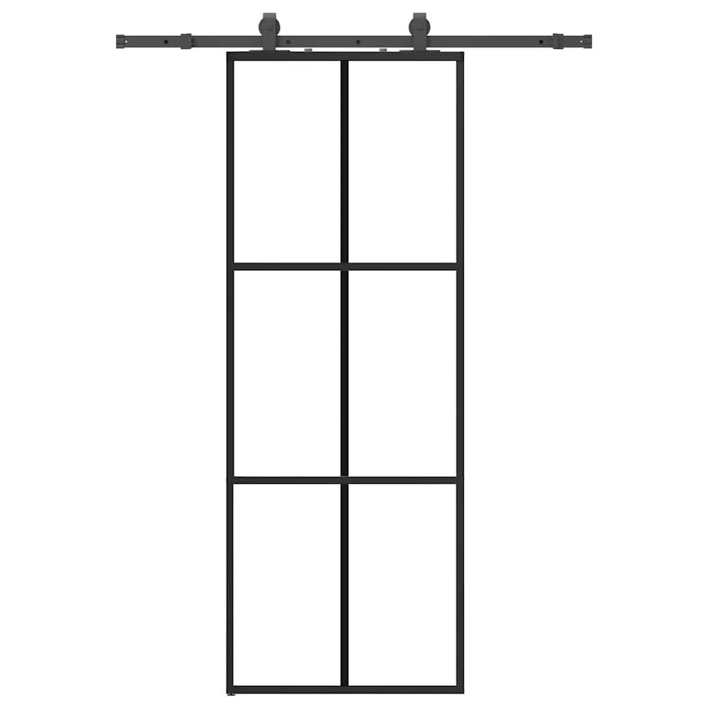 vidaXL Schiebetür mit Beschlag Schwarz 76x205 cm ESG-Glas