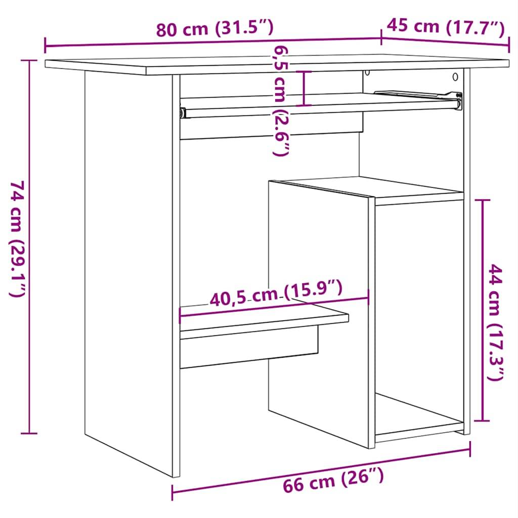 vidaXL Schreibtisch Schwarz Eichen-Optik 80x45x74 cm Holzwerkstoff