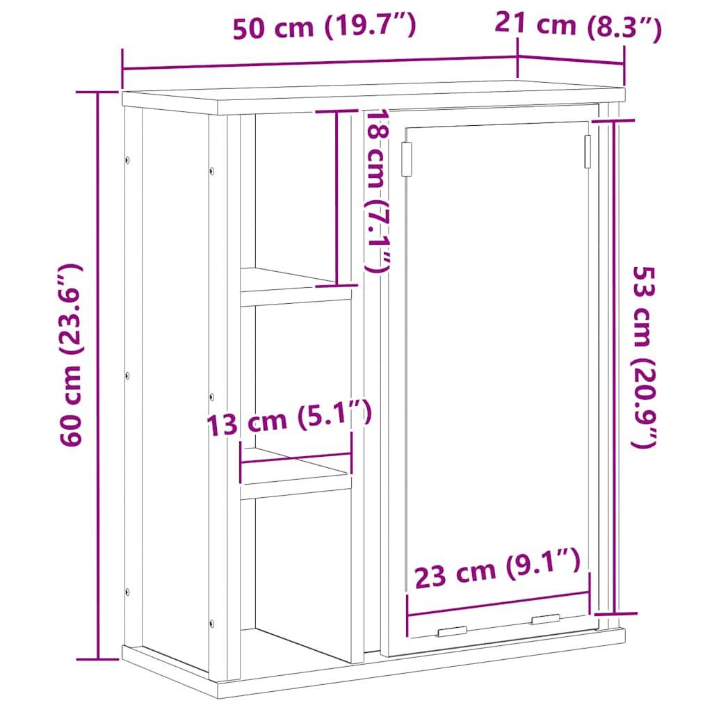 vidaXL Bad-Wandschrank mit Spiegel Sonoma-Eiche 50x21x60 cm