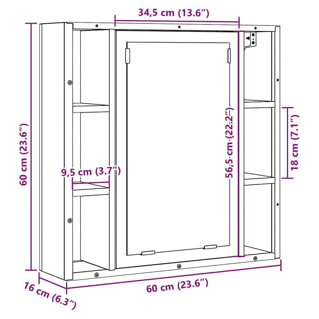 vidaXL Bad-Spiegelschrank Artisan-Eiche 60x16x60cm Holzwerkstoff