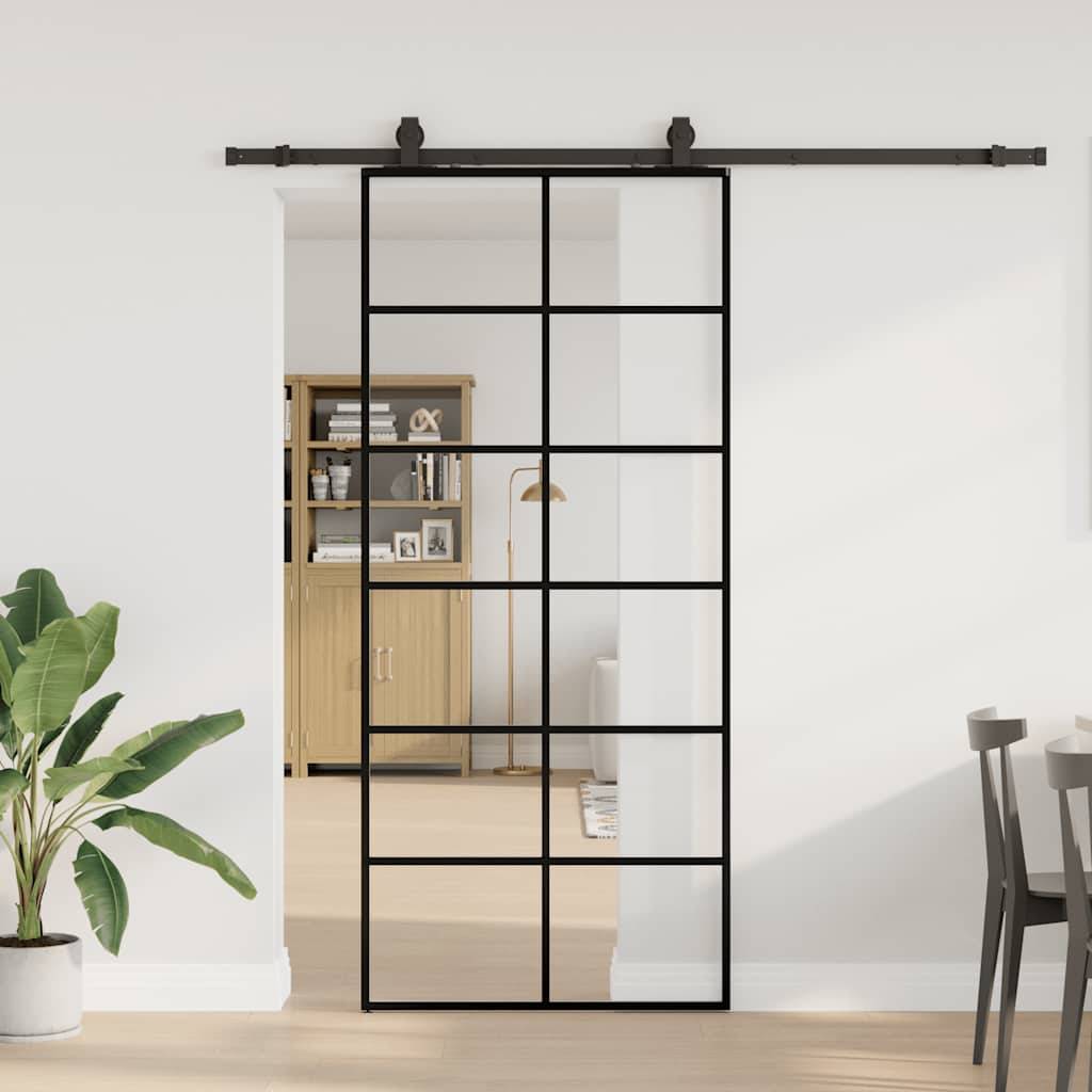 vidaXL Schiebetür mit Beschlag Schwarz 90x205 cm ESG-Glas