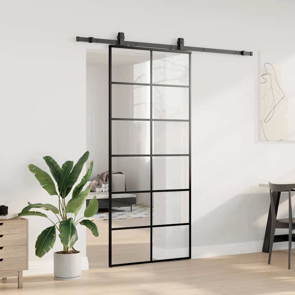 vidaXL Schiebetür mit Beschlag Schwarz 90x205 cm ESG-Glas